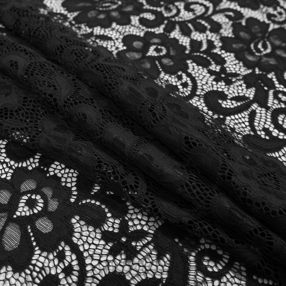 Italian Black Stretch Crochet Lace Detail Italian Black Stretch Crochet Lace Detail