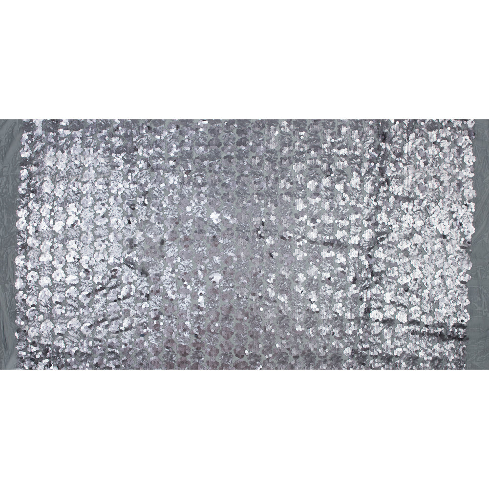Mesh with Big and Little Sequins - Silver Abstract on Gray Folded Mesh with Big and Little Sequins - Silver Abstract on Gray Folded