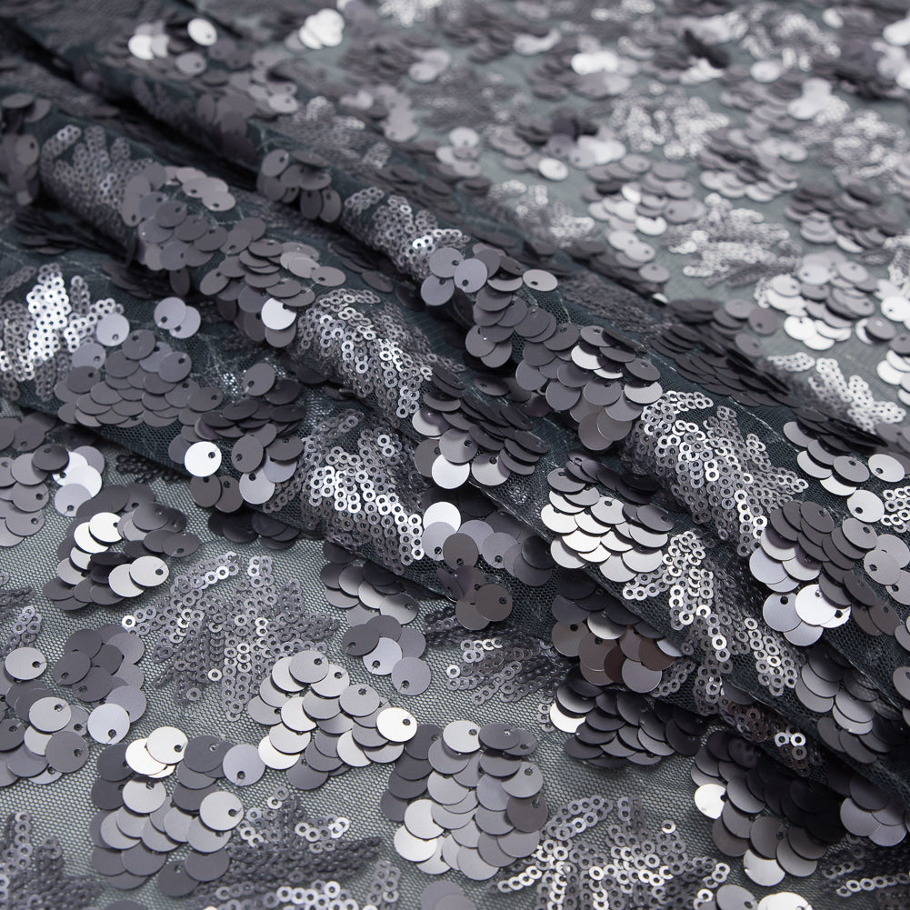 Mesh with Big and Little Sequins - Silver Abstract on Gray Detail Mesh with Big and Little Sequins - Silver Abstract on Gray Detail