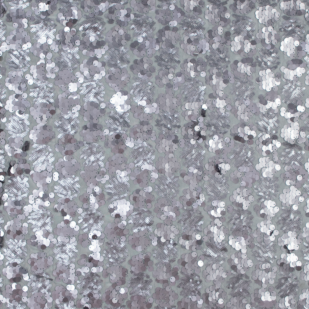 Mesh with Big and Little Sequins - Silver Abstract on Gray Mesh with Big and Little Sequins - Silver Abstract on Gray