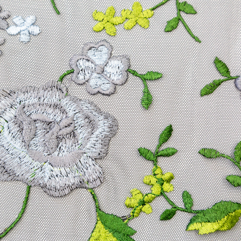 Green and Gray Floral Embroidered Mesh Full Green and Gray Floral Embroidered Mesh Full