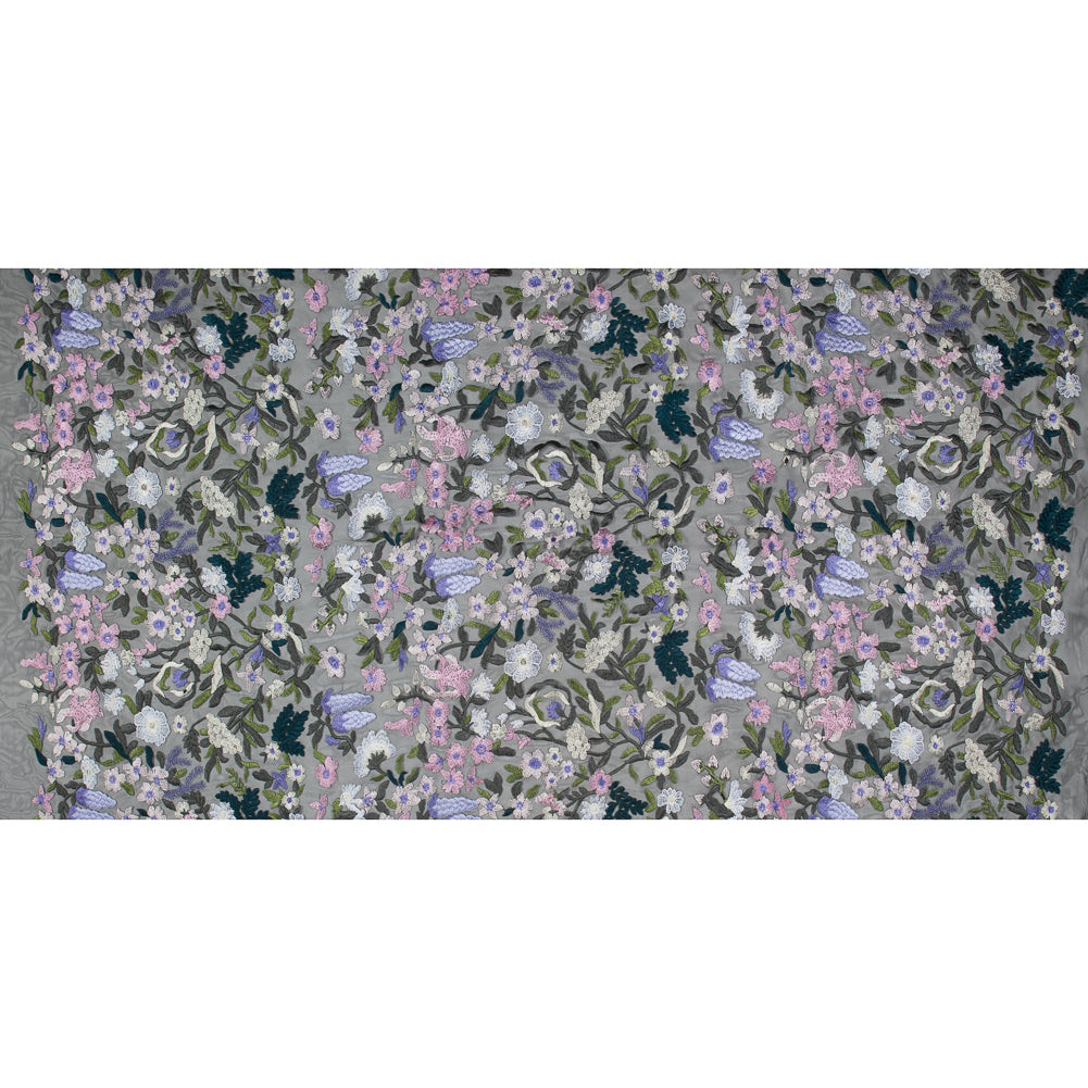 Black, Pink and Green Floral Embroidered Mesh Folded Black, Pink and Green Floral Embroidered Mesh Folded