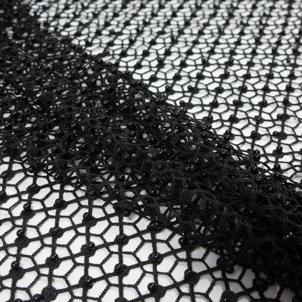 Guipure Lace with Beads - Black Webs Detail Guipure Lace with Beads - Black Webs Detail