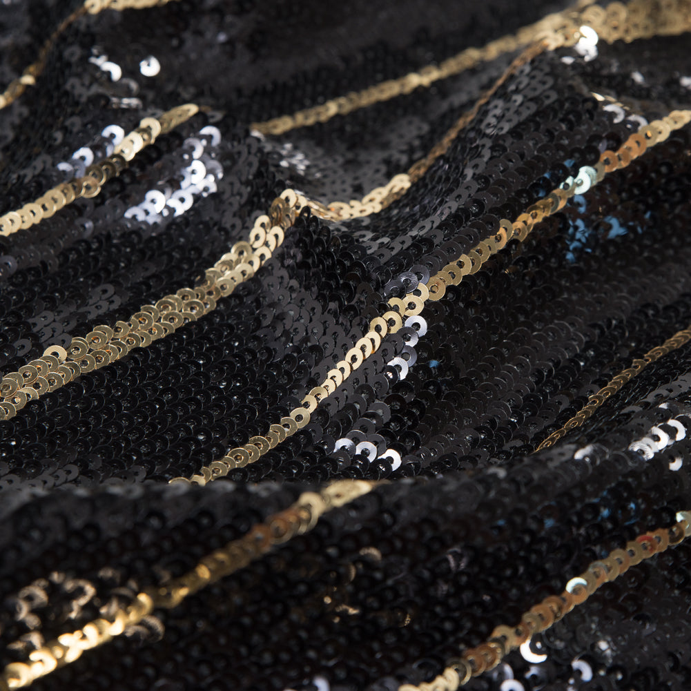 Mesh with Sequin Stripes - Black and Gold Full Mesh with Sequin Stripes - Black and Gold Full