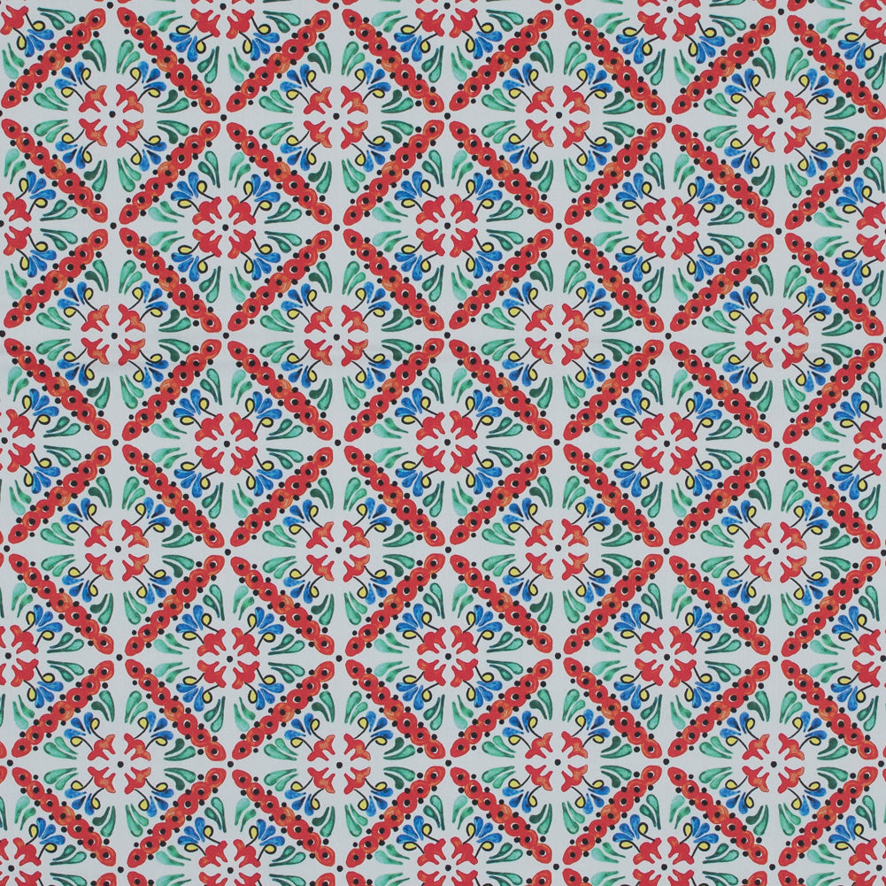 Orange, Green and Blue Diamond Floral Printed Stretch Twill Cotton Orange, Green and Blue Diamond Floral Printed Stretch Twill Cotton