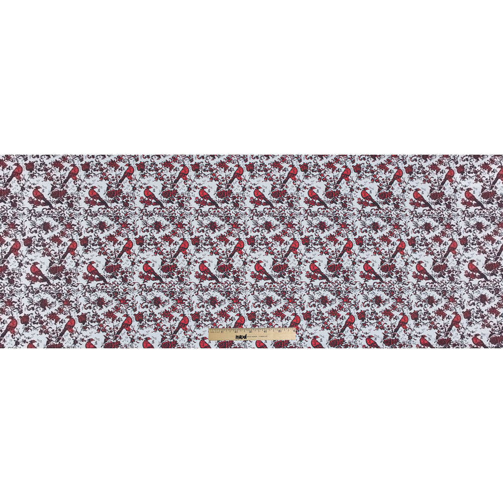 Red, White and Black Bird of Paradise Printed Stretch Cotton Shirting Full Red, White and Black Bird of Paradise Printed Stretch Cotton Shirting Full