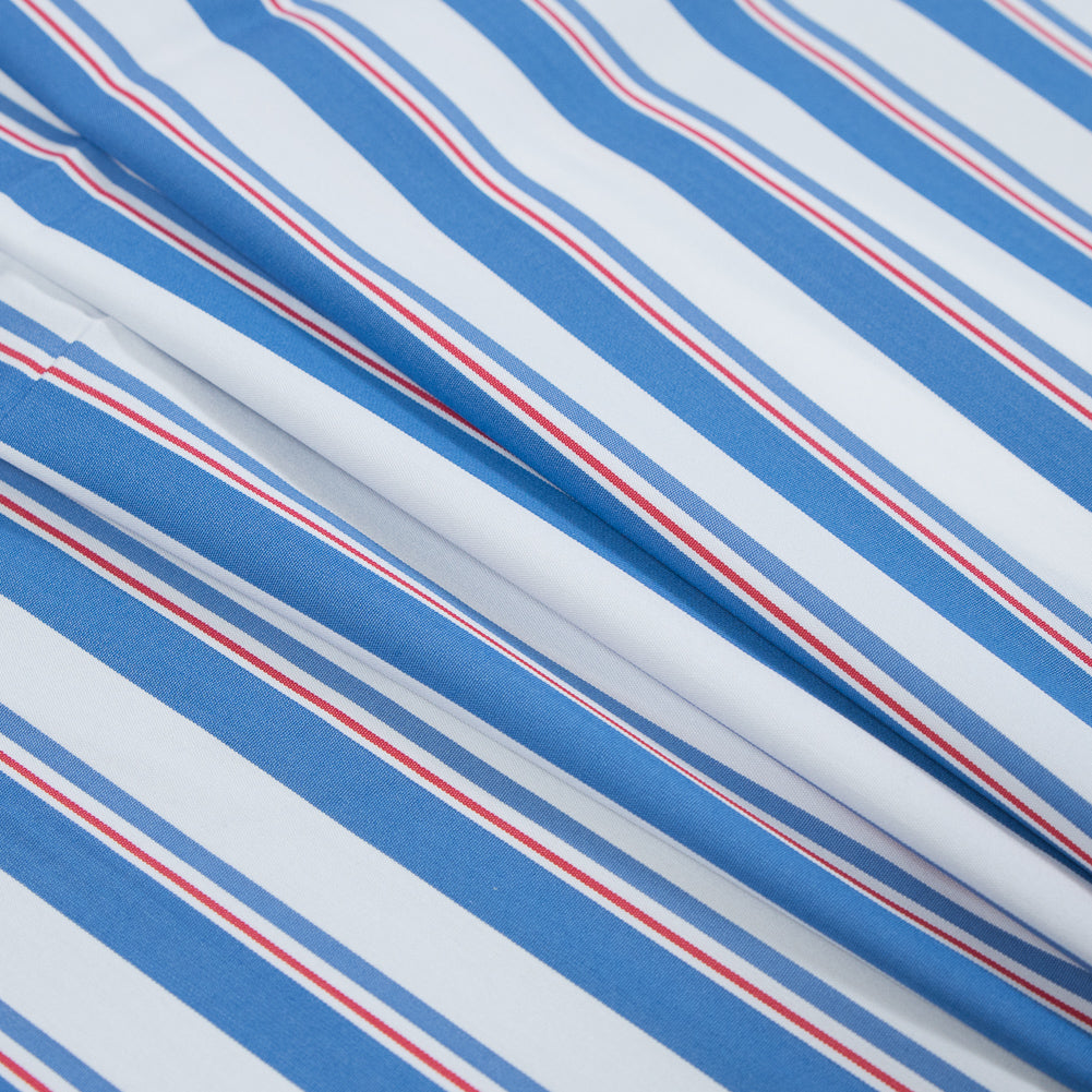 Blue, White and Red Striped Stretch Cotton Shirting Folded Blue, White and Red Striped Stretch Cotton Shirting Folded