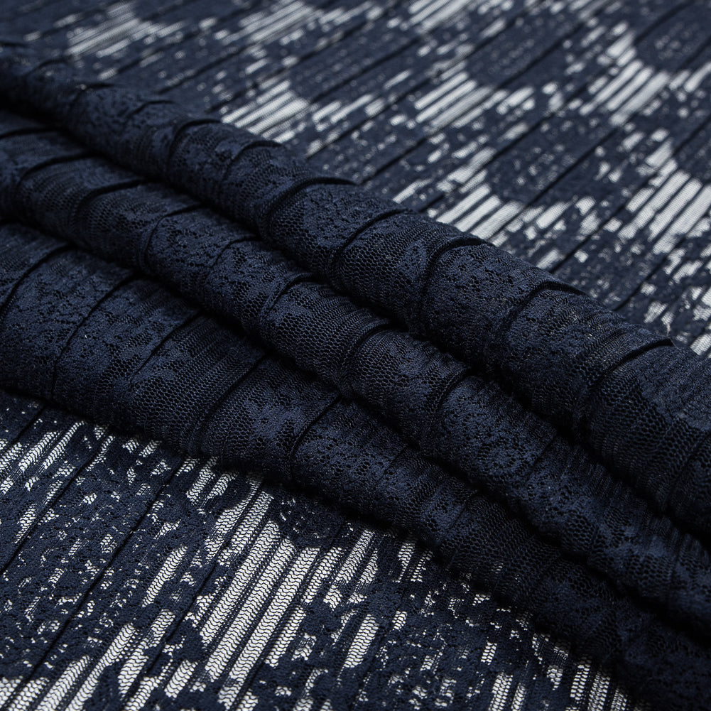 Navy Floral Pleated Lace Folded Navy Floral Pleated Lace Folded