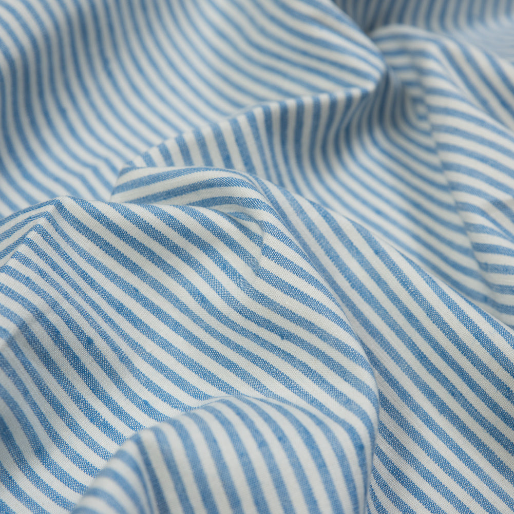 Stretch Linen Woven - Striped Blue - Asturias Collection Stretch Linen Woven - Striped Blue - Asturias Collection