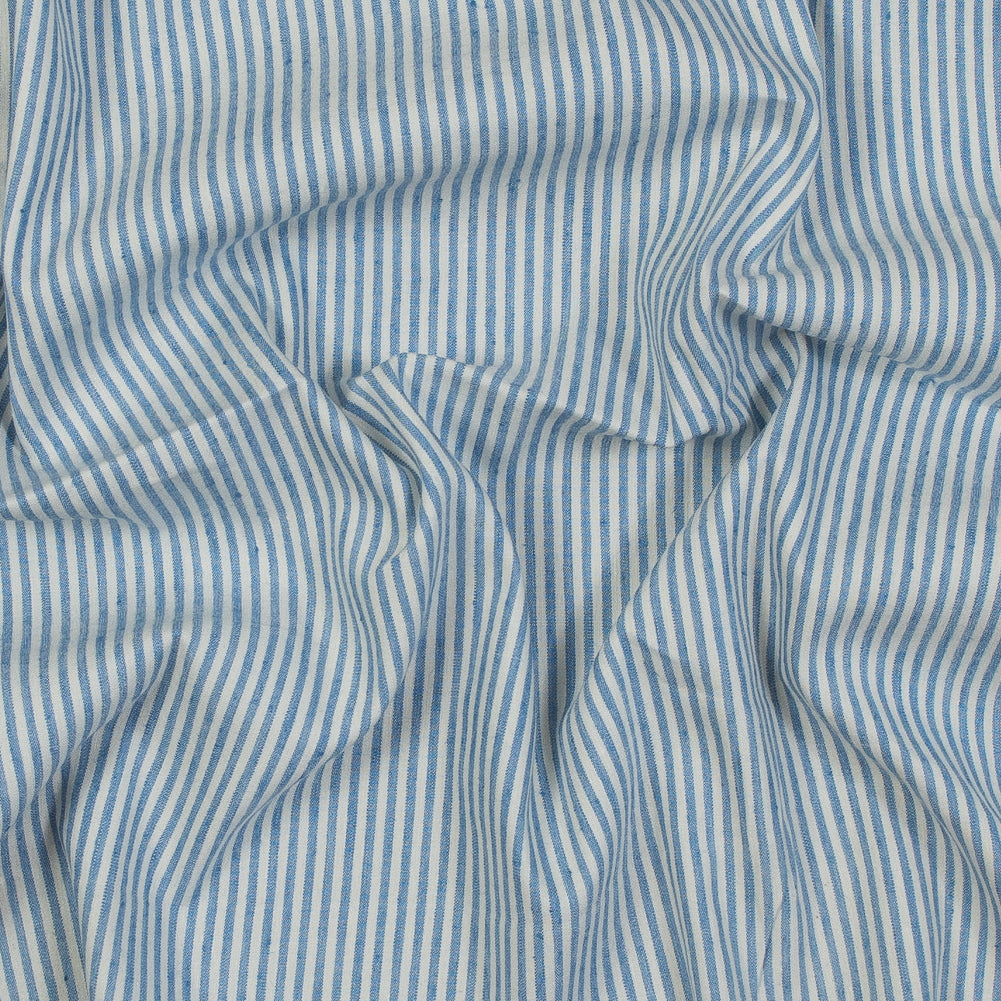 Stretch Linen Woven - Striped Blue - Asturias Collection Stretch Linen Woven - Striped Blue - Asturias Collection