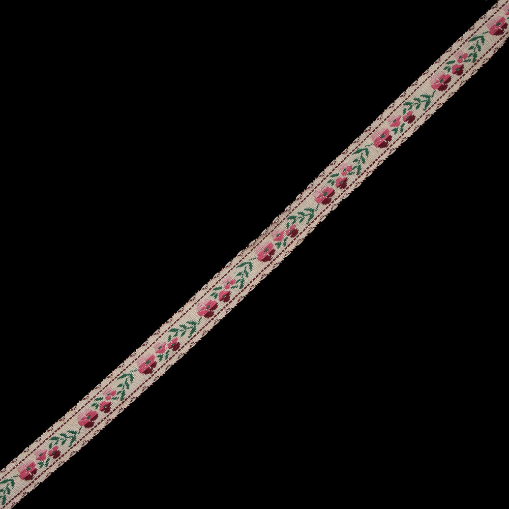 Pink, Burgundy and Beige Floral German Jacquard Ribbon - 0.5" Pink, Burgundy and Beige Floral German Jacquard Ribbon - 0.5"