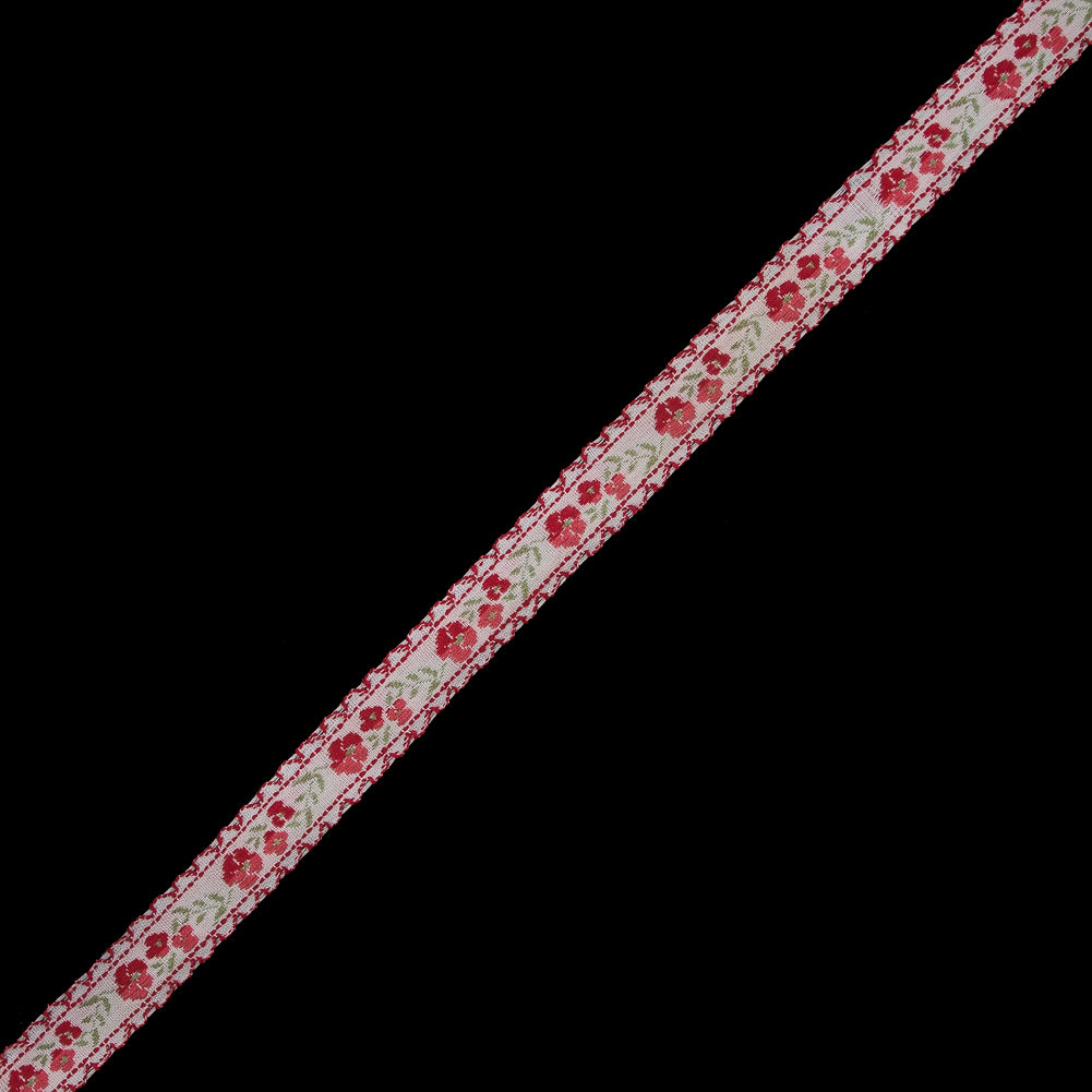 Red and Pale Gray Floral German Jacquard Ribbon - 0.5" Red and Pale Gray Floral German Jacquard Ribbon - 0.5"