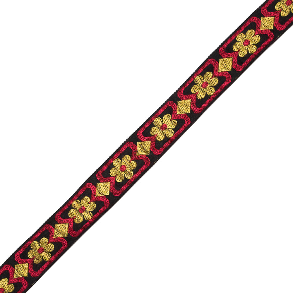 Red, Yellow and Black Floral German Jacquard Ribbon - 1" Red, Yellow and Black Floral German Jacquard Ribbon - 1"