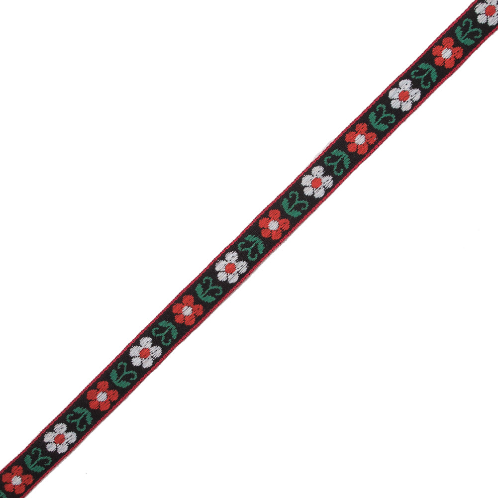 Red, Green and Black Floral German Jacquard Ribbon - 0.5" Red, Green and Black Floral German Jacquard Ribbon - 0.5"