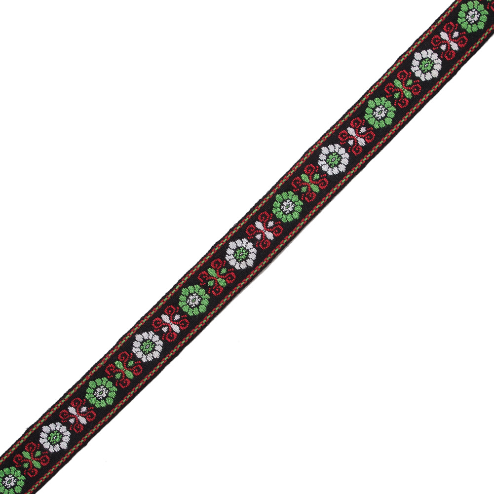 Green and Red Floral German Jacquard Ribbon - 0.75" Green and Red Floral German Jacquard Ribbon - 0.75"