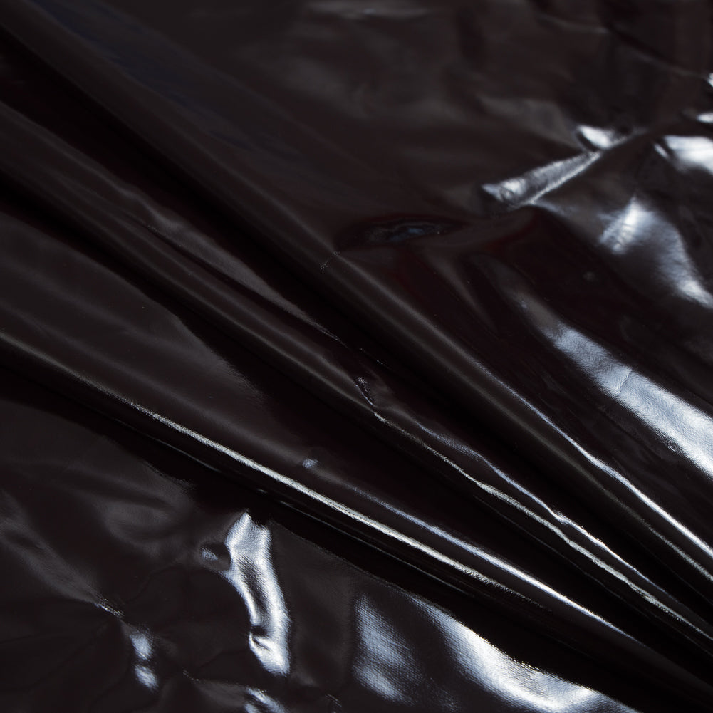 Faux Patent Leather with Black Knit Backing - Fudge Detail Faux Patent Leather with Black Knit Backing - Fudge Detail