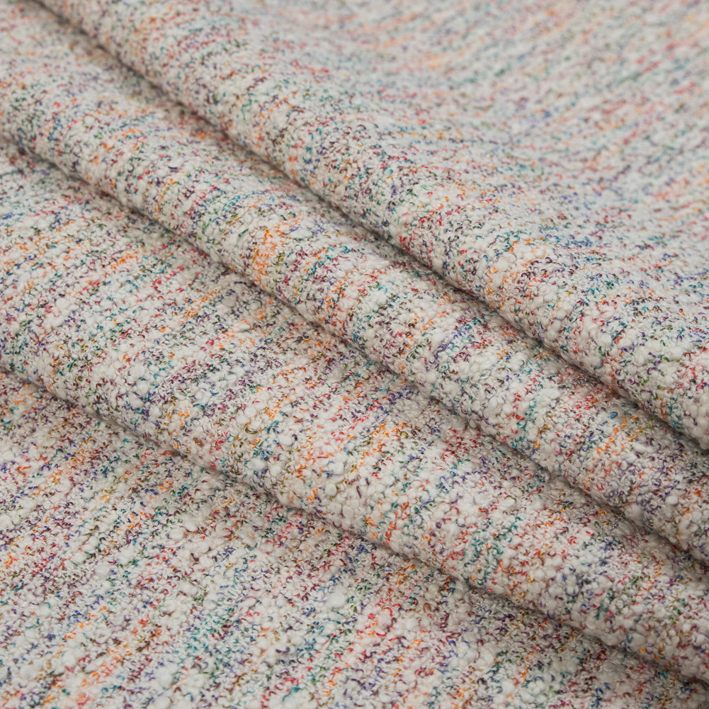 Multicolor and Ivory Crepe-Back Boucled Cotton Tweed Folded Multicolor and Ivory Crepe-Back Boucled Cotton Tweed Folded