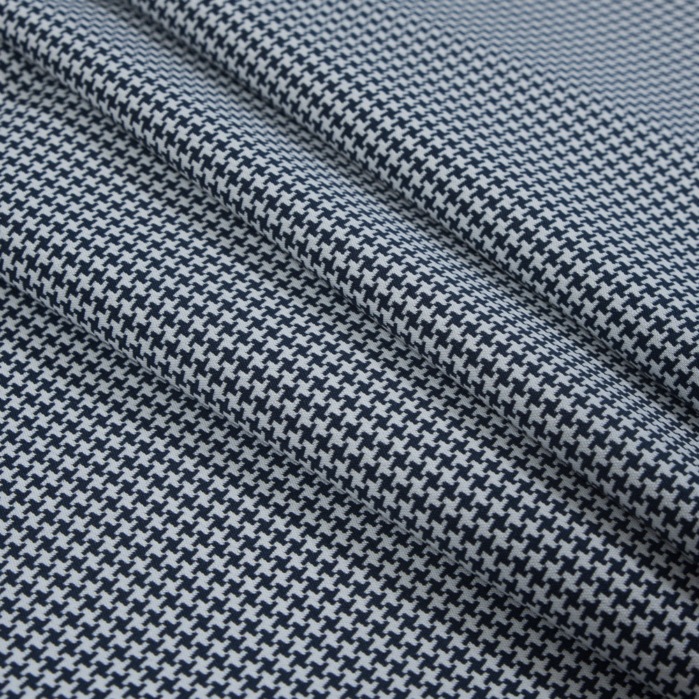 Navy and White Houndstooth Stretch Cotton Woven Detail Navy and White Houndstooth Stretch Cotton Woven Detail
