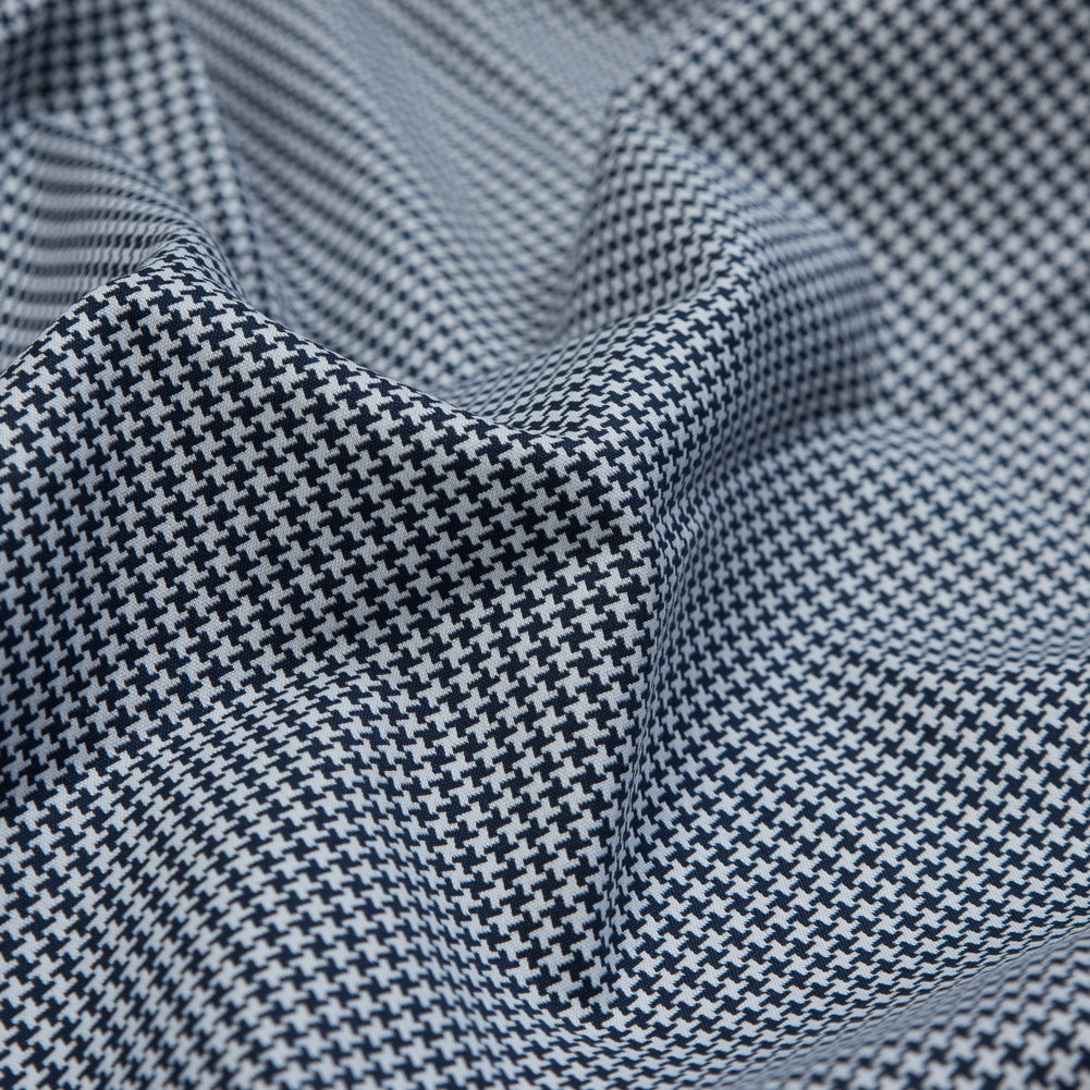 Navy and White Houndstooth Stretch Cotton Woven Full Navy and White Houndstooth Stretch Cotton Woven Full