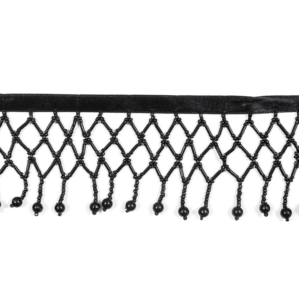 Black Beaded Fringe Trim - 2.5" Detail Black Beaded Fringe Trim - 2.5" Detail