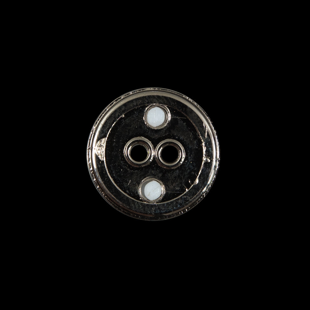 White Plastic and Silver Metal 2-Hole Button - 28L/18mm Detail White Plastic and Silver Metal 2-Hole Button - 28L/18mm Detail