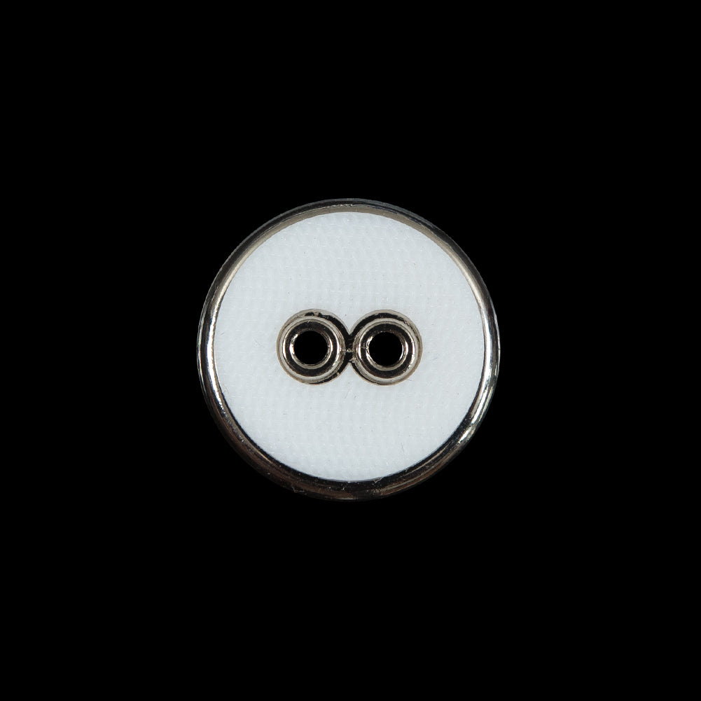 White Plastic and Silver Metal 2-Hole Button - 28L/18mm White Plastic and Silver Metal 2-Hole Button - 28L/18mm