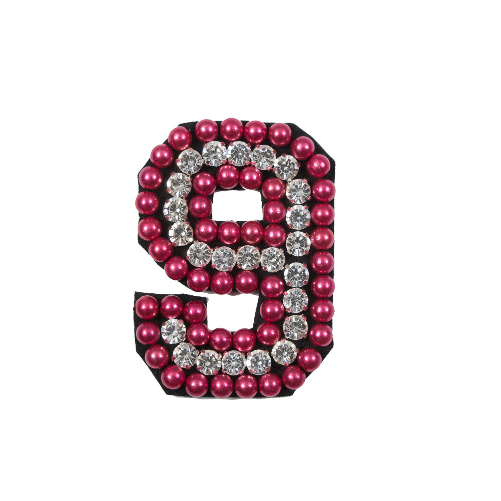 Italian Number 9 Patch with Pink Pearls and Rhinestones- 2.75" x 2" Italian Number 9 Patch with Pink Pearls and Rhinestones- 2.75" x 2"