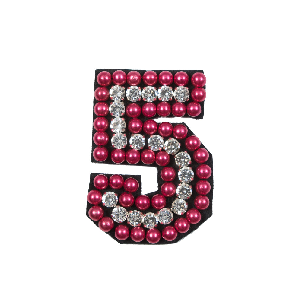 Italian Number 5 Patch with Pink Pearls and Rhinestones- 2.75" x 2" Italian Number 5 Patch with Pink Pearls and Rhinestones- 2.75" x 2"