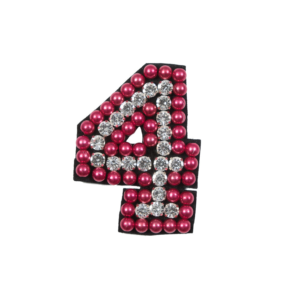 Italian Number 4 Patch with Pink Pearls and Rhinestones- 2.75" x 2" Italian Number 4 Patch with Pink Pearls and Rhinestones- 2.75" x 2"
