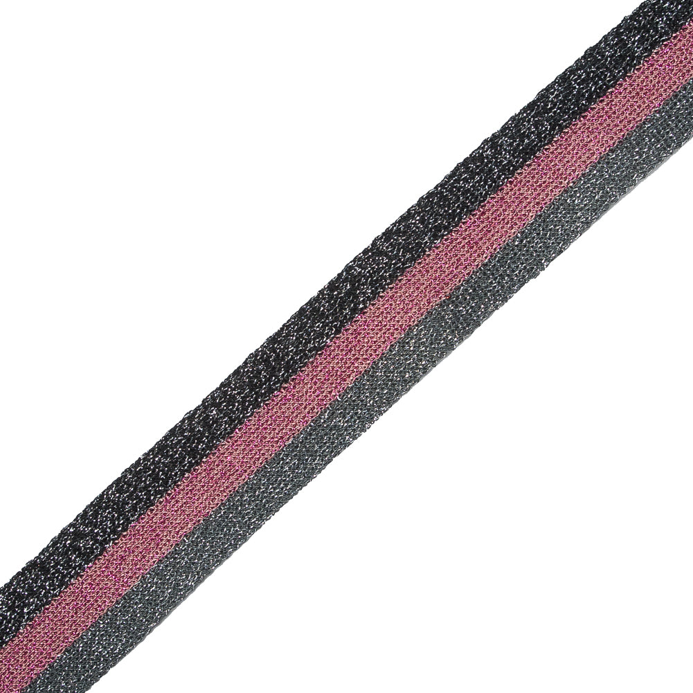 Black/Silver/Pink Lurex Knit Trim - 1.25" Detail Black/Silver/Pink Lurex Knit Trim - 1.25" Detail