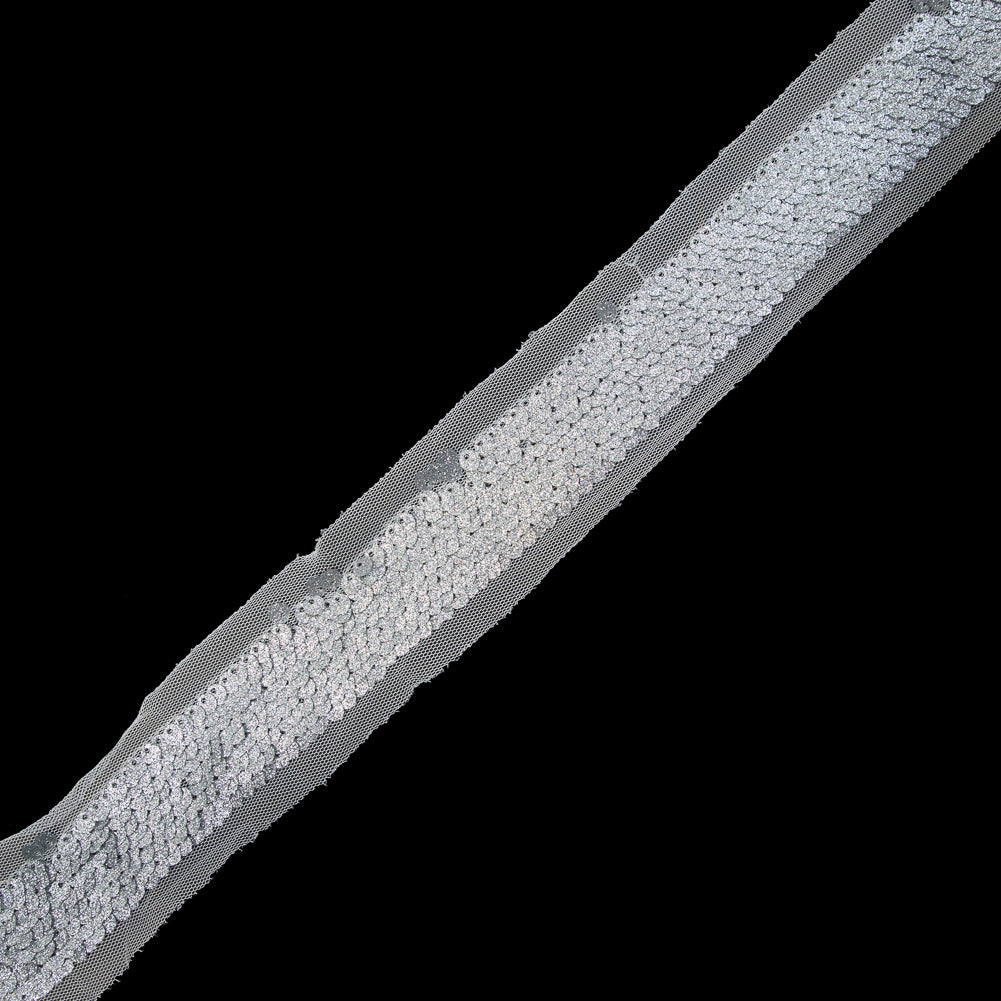 Silver Sequins on White Mesh Trim - 1.25" Silver Sequins on White Mesh Trim - 1.25"