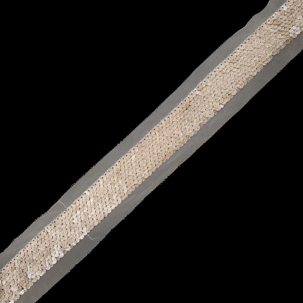 Gold Sequins on Nude Mesh Trim - 1.25" Gold Sequins on Nude Mesh Trim - 1.25"