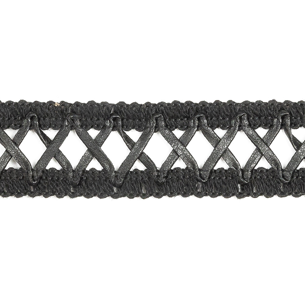 Italian Black Braided Faux Leather Trim - 1" Detail Italian Black Braided Faux Leather Trim - 1" Detail