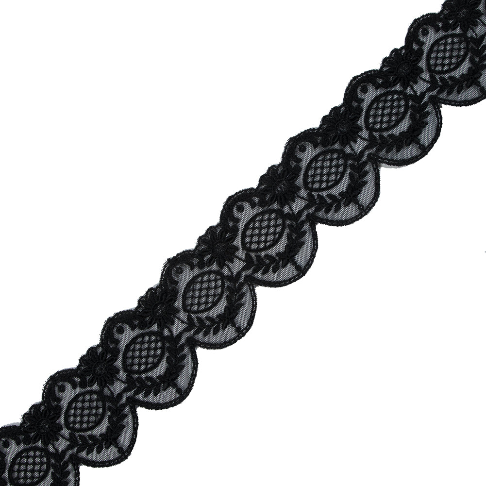 Black Scallop-Edged Embroidered Mesh - 2.5" Black Scallop-Edged Embroidered Mesh - 2.5"