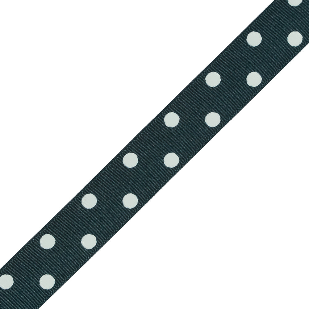 Green Grosgrain Ribbon with White Polka Dots - 1" Detail Green Grosgrain Ribbon with White Polka Dots - 1" Detail