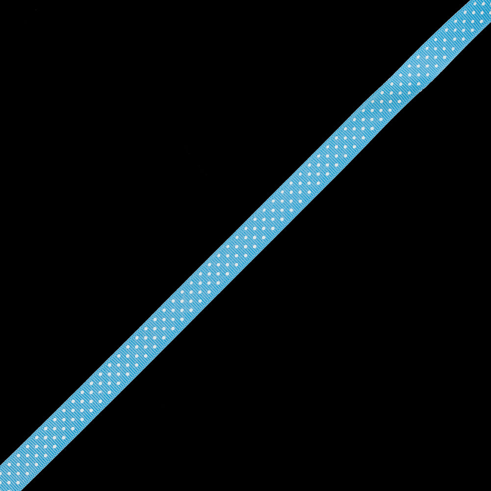Sky Blue Grosgrain Ribbon with White Polka Dots - 0.625" Sky Blue Grosgrain Ribbon with White Polka Dots - 0.625"