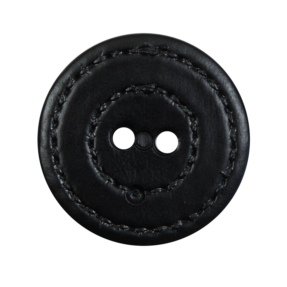 Black Faux Leather Plastic 2-Hole Button - 44L/28mm Detail Black Faux Leather Plastic 2-Hole Button - 44L/28mm Detail