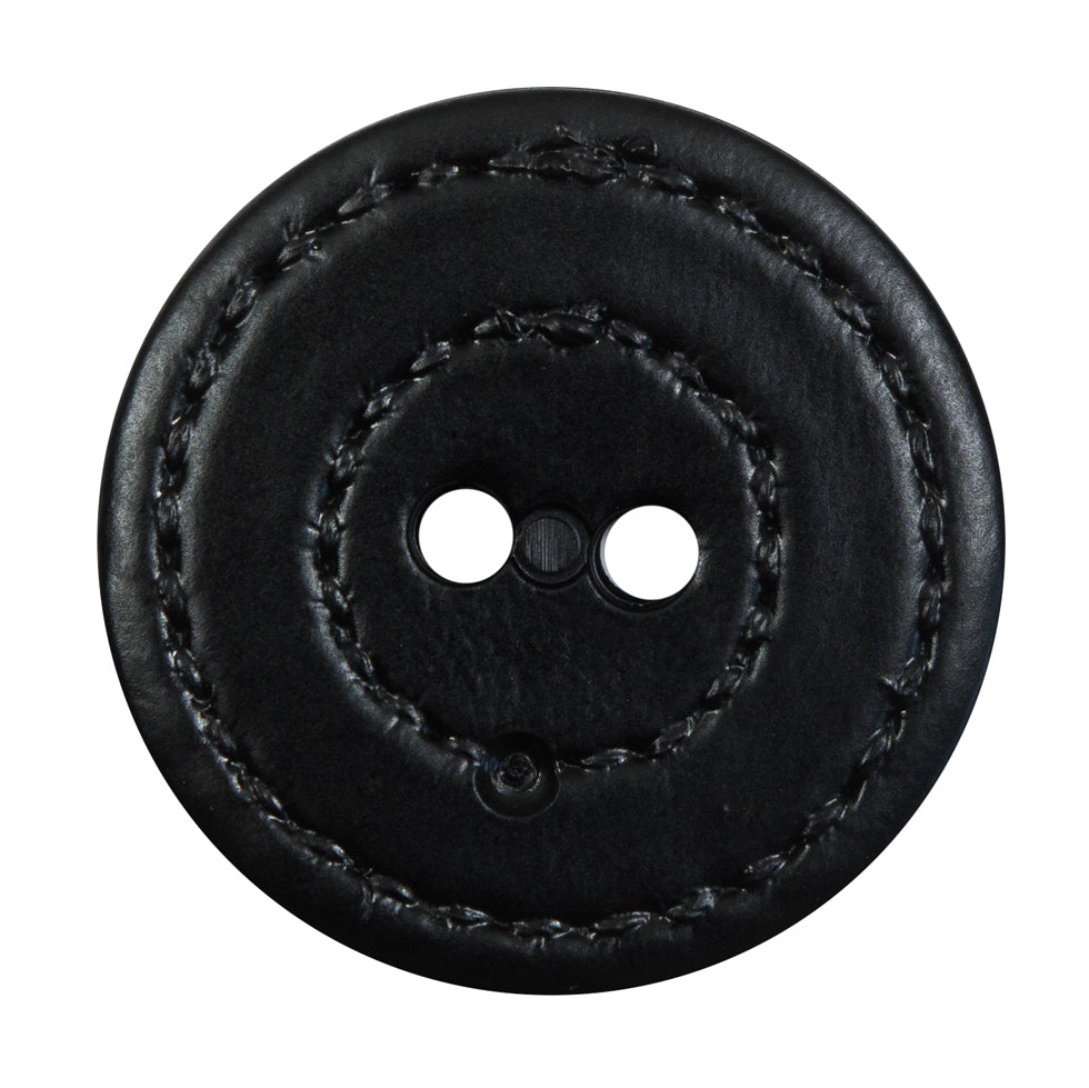 Black Faux Leather Plastic 2-Hole Button - 54L/34mm Detail Black Faux Leather Plastic 2-Hole Button - 54L/34mm Detail