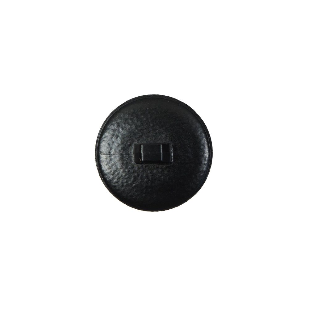 Italian Black Faux Leather Shank Back Button - 24L/15mm Detail Italian Black Faux Leather Shank Back Button - 24L/15mm Detail