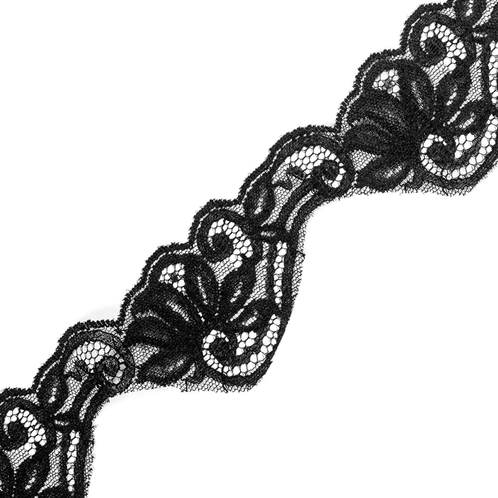 Black Floral Scalloped Lace Trim - 2.75" Detail Black Floral Scalloped Lace Trim - 2.75" Detail