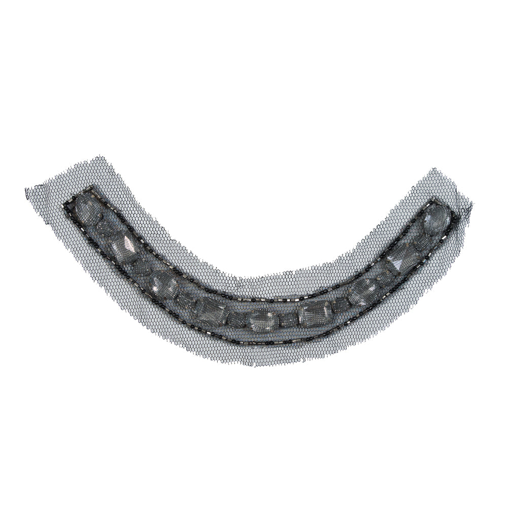 Silver Gem and Black Mesh Jewel Neckline Sew-On Applique Silver Gem and Black Mesh Jewel Neckline Sew-On Applique