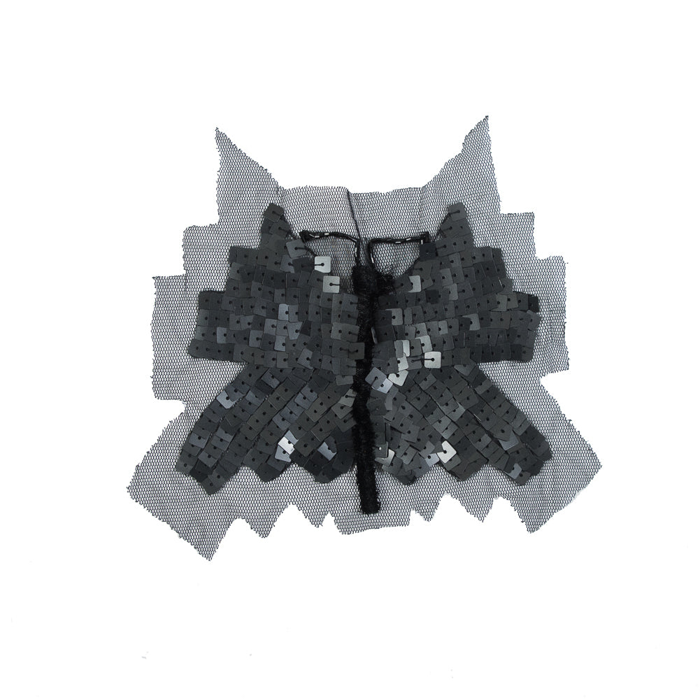 Black Sequin Butterfly Sew-On Applique on Black Mesh Black Sequin Butterfly Sew-On Applique on Black Mesh