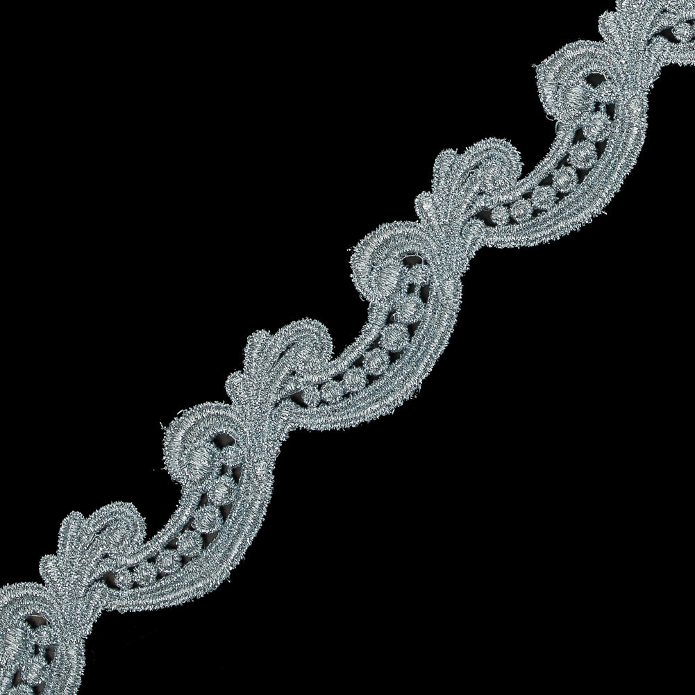 Metallic Ice Blue Guipure Lace Trim - 1.25" Detail