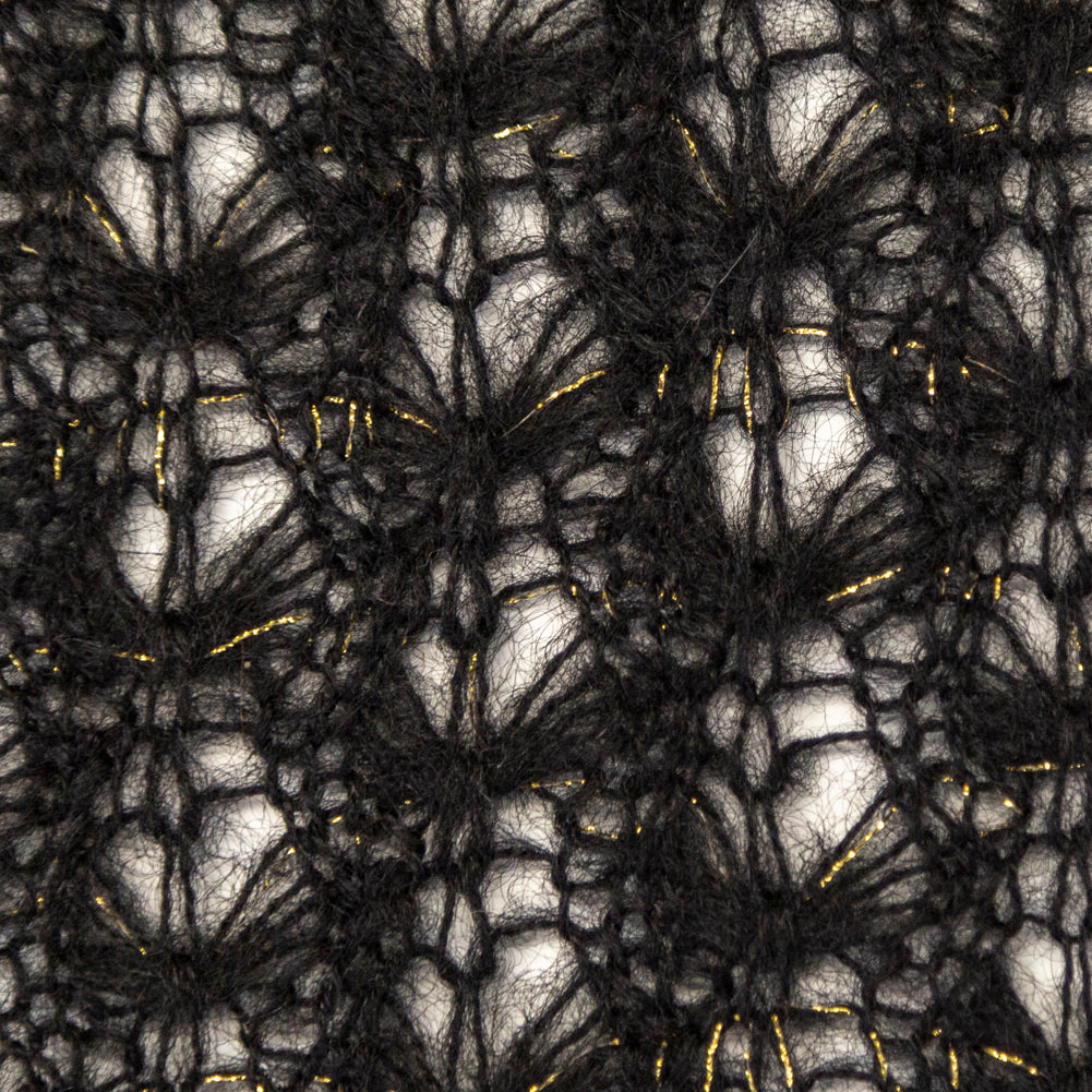 Black and Metallic Gold Blended Wool Crochet Lace Full Black and Metallic Gold Blended Wool Crochet Lace Full
