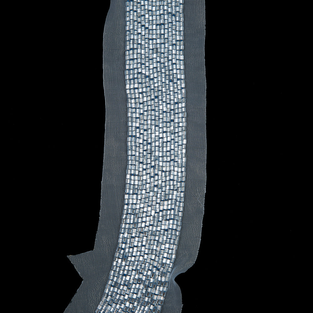 Silver and Periwinkle 2-Piece Beaded Neckline Applique - 16" x 1.25" Detail Silver and Periwinkle 2-Piece Beaded Neckline Applique - 16" x 1.25" Detail