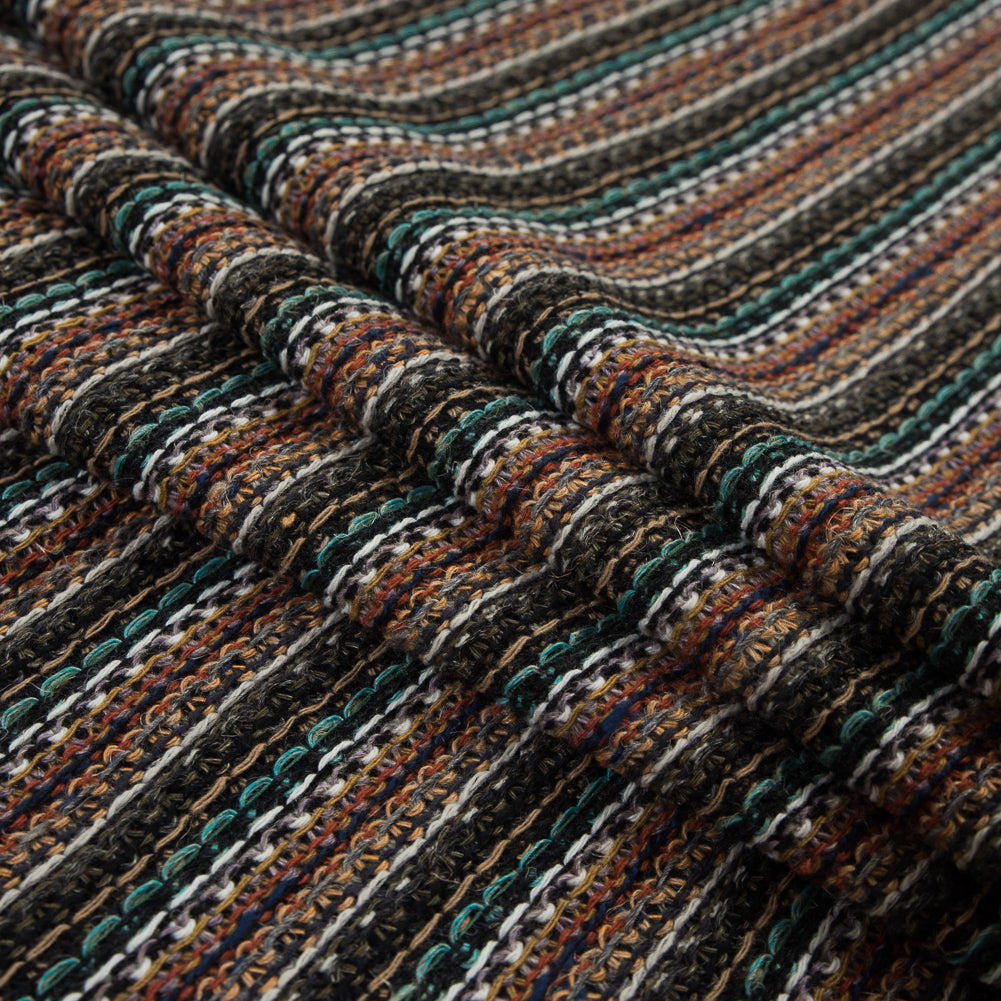 Italian Olive and Orange Striped Wool Knit Detail Italian Olive and Orange Striped Wool Knit Detail