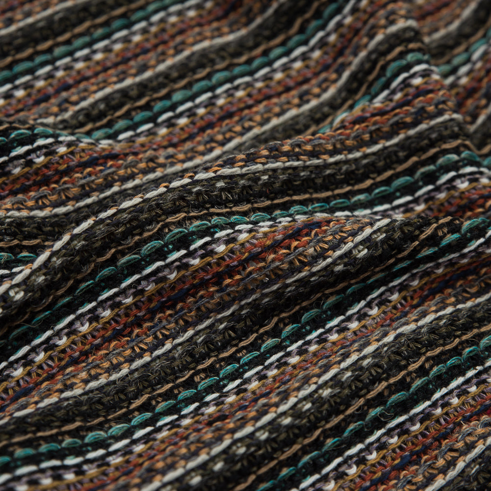 Italian Olive and Orange Striped Wool Knit Full Italian Olive and Orange Striped Wool Knit Full