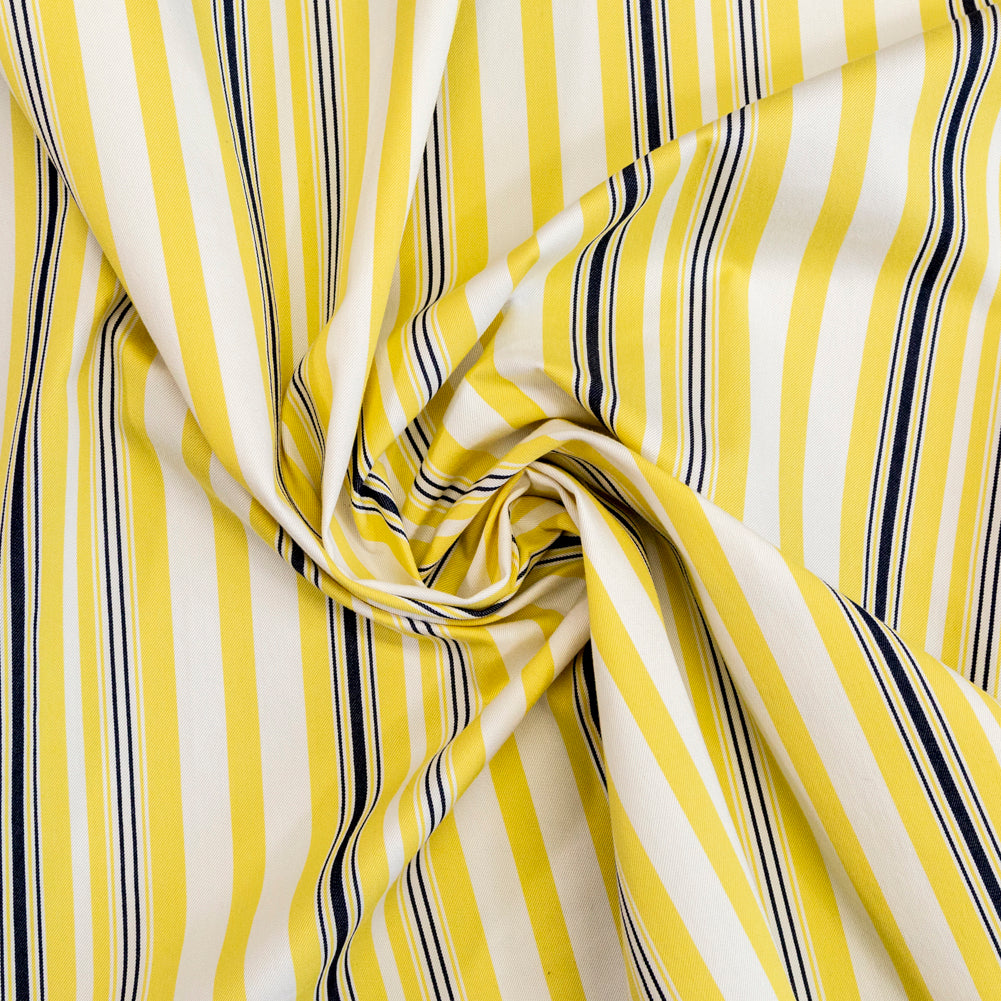 Yellow, Navy and White Striped Polyester Twill Yellow, Navy and White Striped Polyester Twill