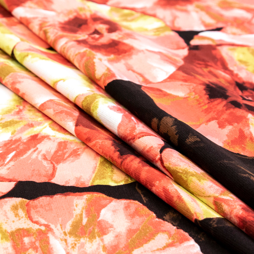 Coral, Yellow and Brown Floral Stretch Corduroy Panel Folded Coral, Yellow and Brown Floral Stretch Corduroy Panel Folded