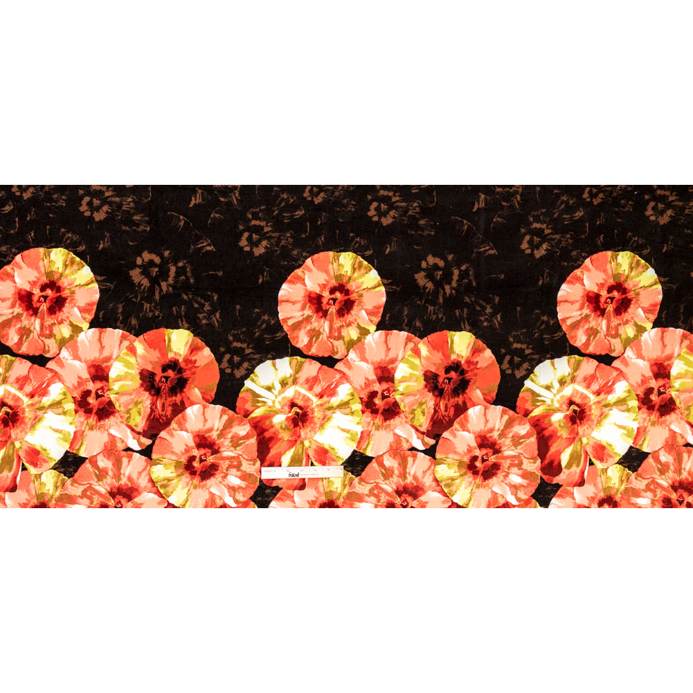 Coral, Yellow and Brown Floral Stretch Corduroy Panel Full Coral, Yellow and Brown Floral Stretch Corduroy Panel Full